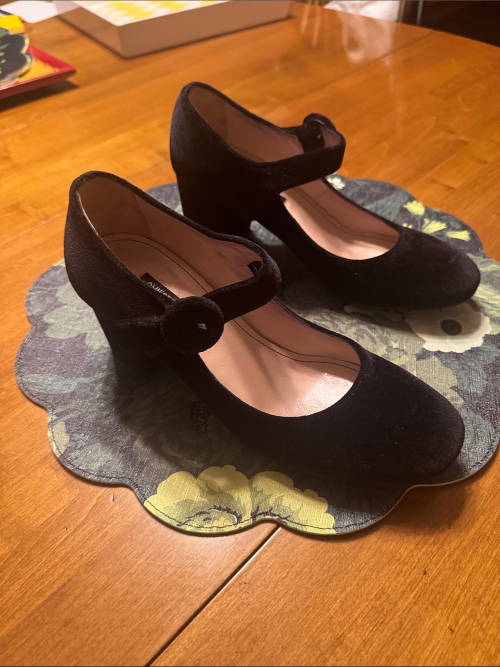 Italian Velvet Mary Jane Block Heels - Black